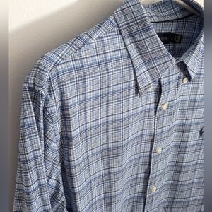 Polo Ralph Lauren Performance Button Front Shirt Mens Large Blue White Check